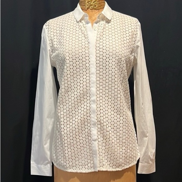 PINK Thomas Pink London Carmen crisp white lace front button-up blouse size 10 - Picture 1 of 13